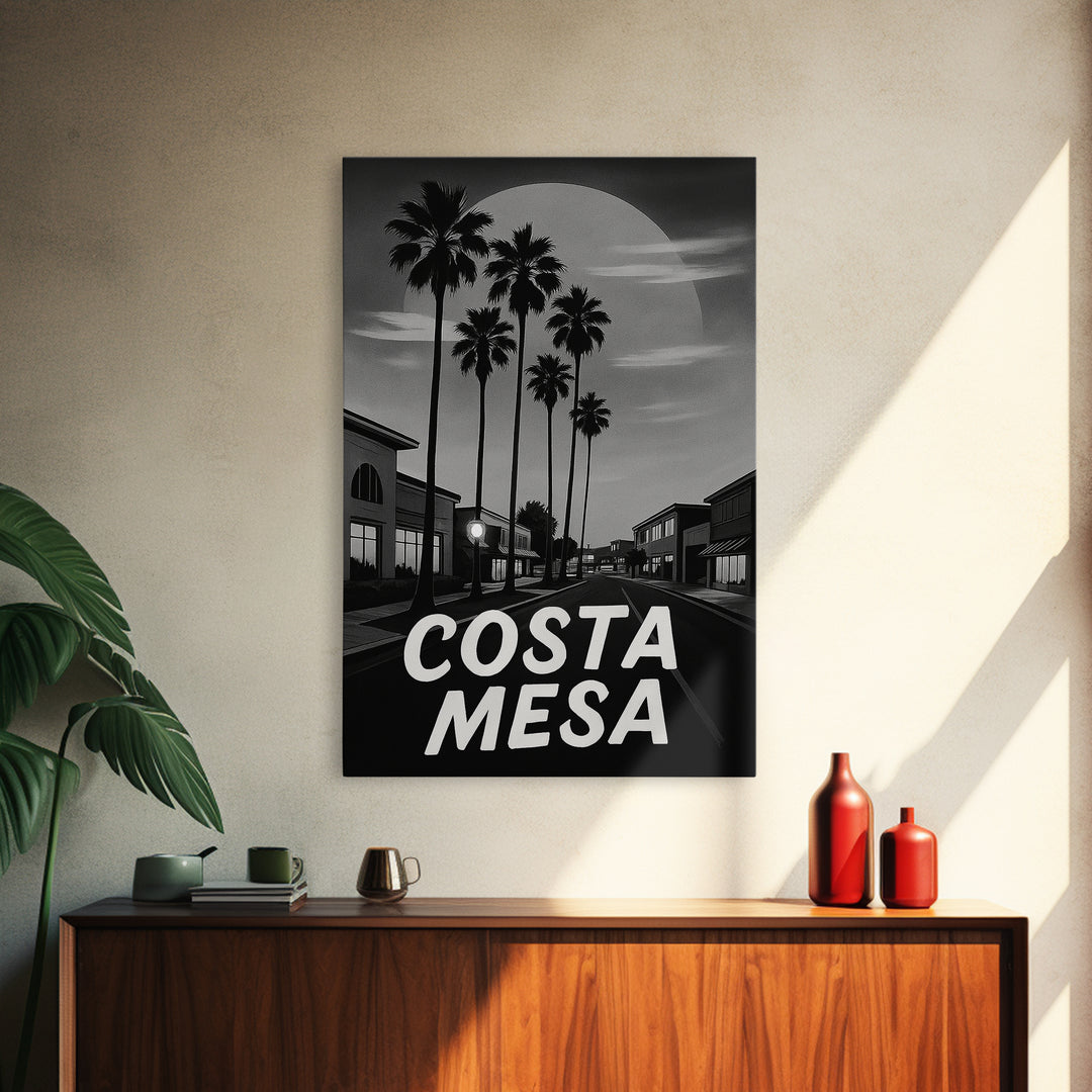 Costa Mesa Travel Poster, Framed Canvas Print, Night Street Poster Art, Costa Mesa Poster Print, Eclectic Wall Decor, Retro Travel Print