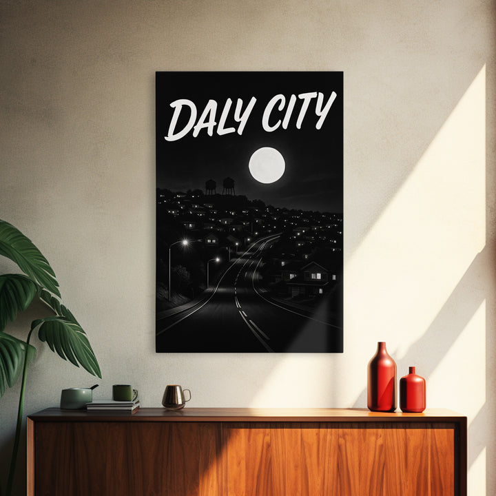 Daly City California Travel Poster, Canvas Print, Dark Moody City Wall Art, Daly City Poster Print, Travel Wall Art, Gift For Travelers