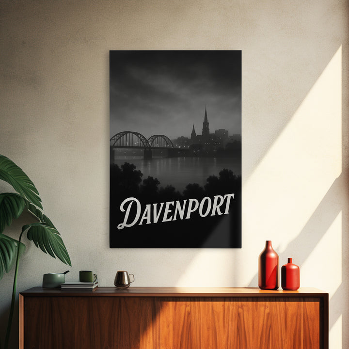 Davenport Iowa Travel Poster, Canvas Print, Night Street Poster Art, Davenport City Art, Travel Art Print, Vintage Travel Print, Travel Gift