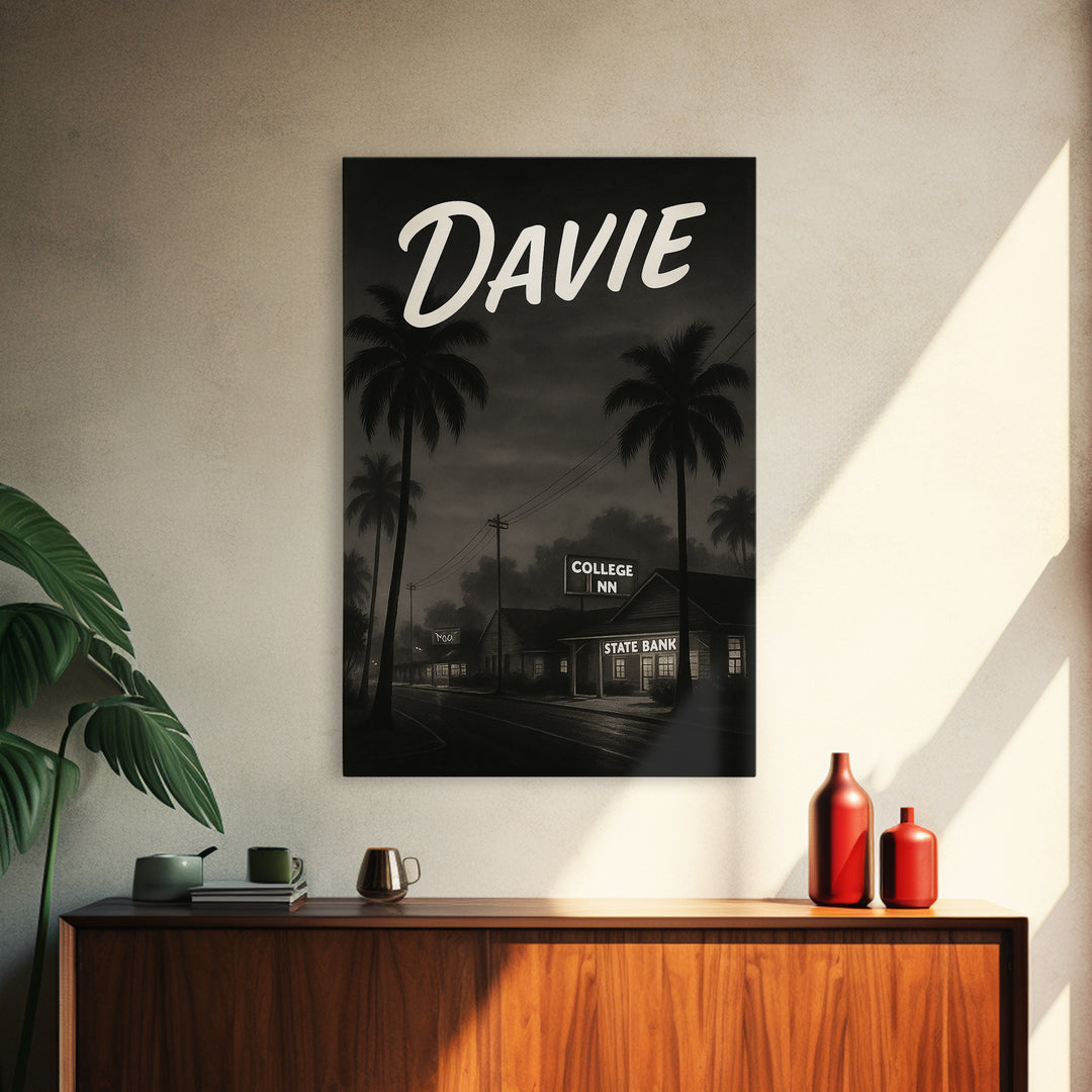 Davie Florida Travel Poster, Canvas Print, Black And White Travel Art, Davie Art Print, City Poster, Travel Wall Art, Travel Art Print
