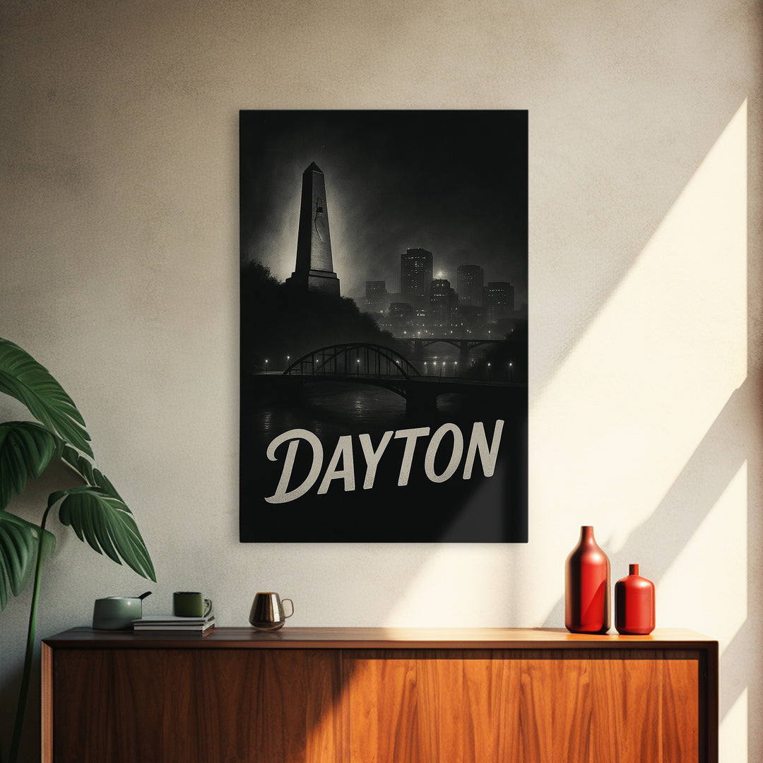 Dayton Ohio Travel Poster, Canvas Print, Night Street Poster Art, Dayton City Art, Travel Wall Art, Retro Travel Print, Vintage Travel Art