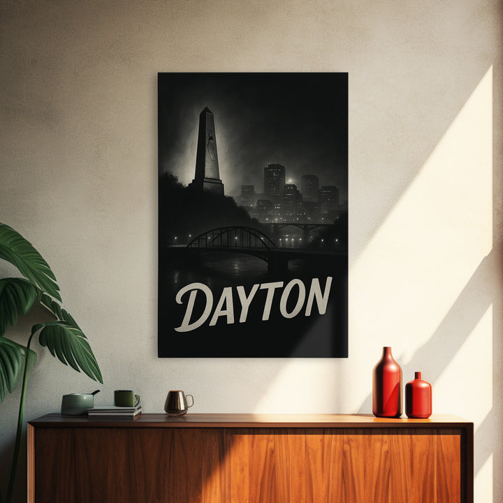 Dayton Ohio Travel Poster, Canvas Print, Night Street Poster Art, Dayton City Art, Travel Wall Art, Retro Travel Print, Vintage Travel Art
