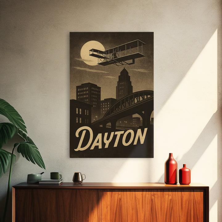 Dayton Travel Poster, Framed Canvas Print, Black And White Travel Art, Dayton Art Print, Modern Wall Decor, Eclectic Wall Decor