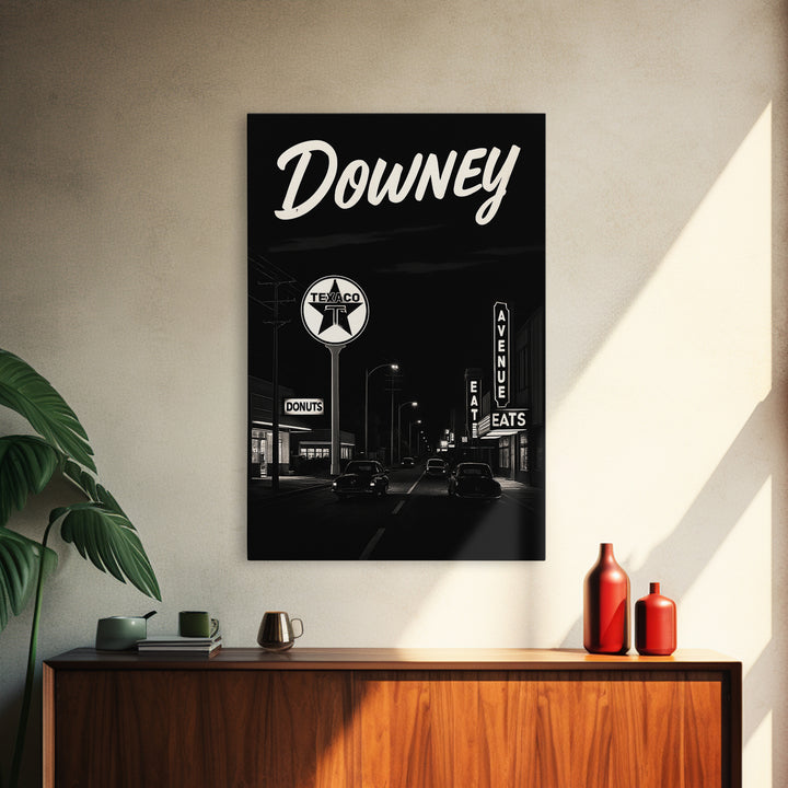 Downey Travel Poster, Canvas Print, Dark Moody City Wall Art, Downey Art Print, Travel Wall Decor, Travel Art Print, City Art Print