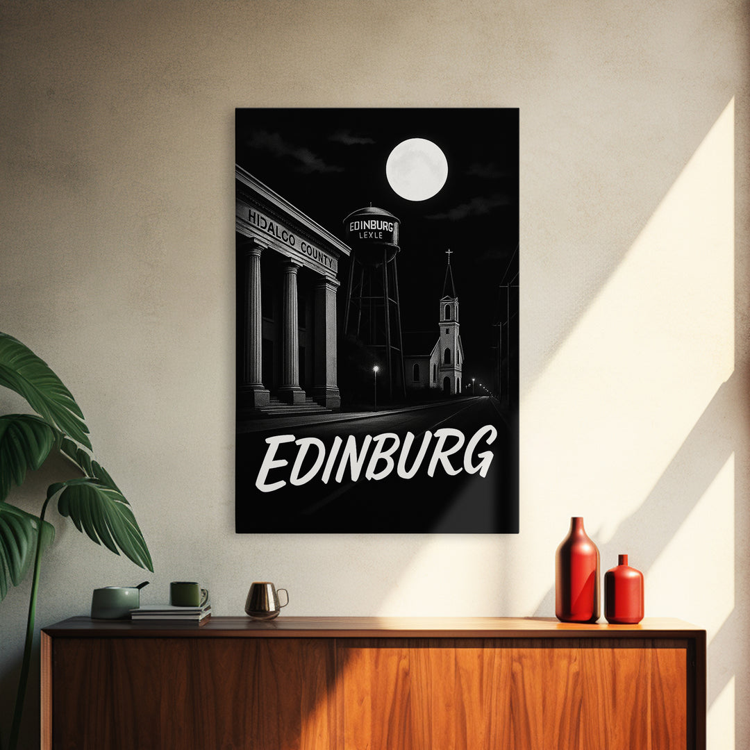 Edinburg Texas Travel Poster, Canvas Print, Black And White Travel Art, Edinburg Travel Art, Fine Art Print, Travel Art, City Art Print