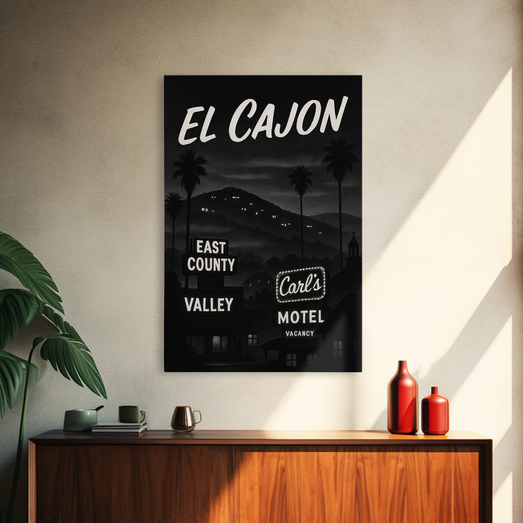 El Cajon Travel Poster, Canvas Print, Black And White Travel Art, El Cajon Poster Print, Living Room Wall Art, Vintage City Poster