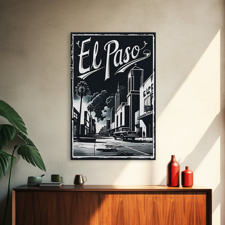 El Paso Travel Poster, Canvas Print, Night Street Poster Art, El Paso Wall Art, Fine Art Print, Vintage City Poster, City Travel Prints