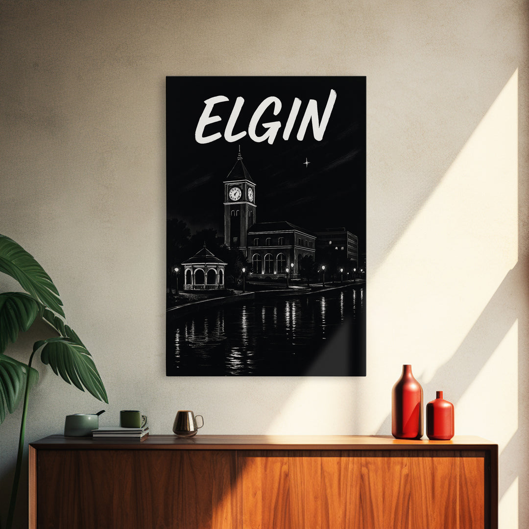 Elgin Travel Poster, Framed Canvas Print, Dark Moody City Wall Art, Elgin City Art, Travel Art Print, Gift For Travelers, Travel Poster Set