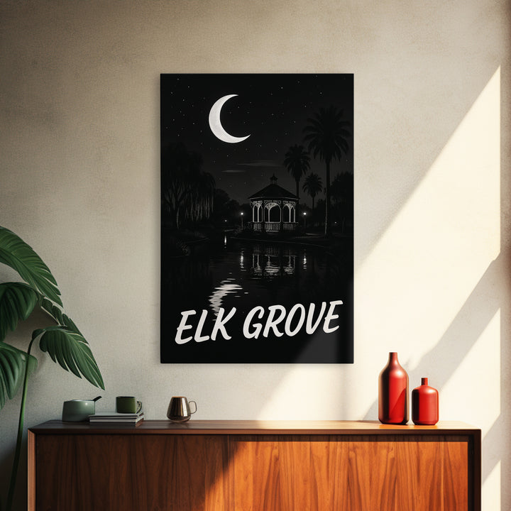 Elk Grove Travel Poster, Canvas Print, Dark Moody City Wall Art, Elk Grove Art Print, Wanderlust Decor, City Art Print, Travel Art Print