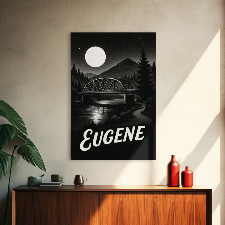 Eugene Travel Poster, Framed Canvas Print, Night Street Poster Art, Eugene Art Print, Retro Travel Print, Fine Art Print, Travel Poster Art