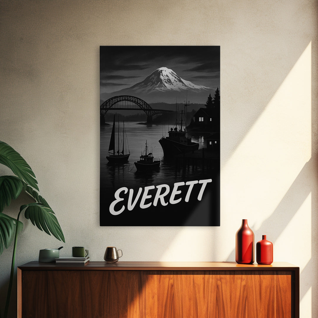 Everett Washington Travel Poster, Canvas Print, Black And White Travel Art, Everett Art Print, Vintage City Art, Wall Art, Poster Print