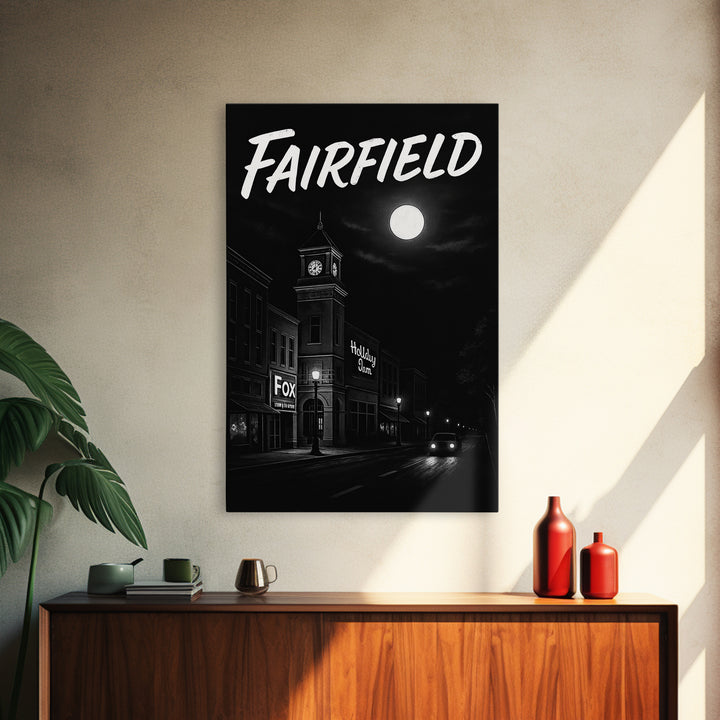 Fairfield Travel Poster, Canvas Print, Vintage Noir Poster Art, Fairfield Wall Art, Fine Art Print, Travel Poster Art, Mid Century Wall Art
