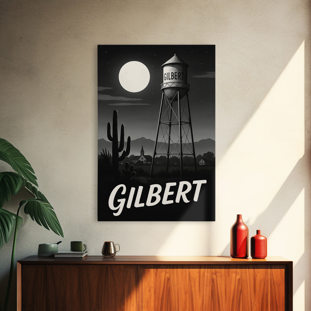 Gilbert Travel Poster, Canvas Print, Night Street Poster Art, Gilbert Travel Art, Eclectic Wall Decor, Fine Art Print, Wanderlust Decor