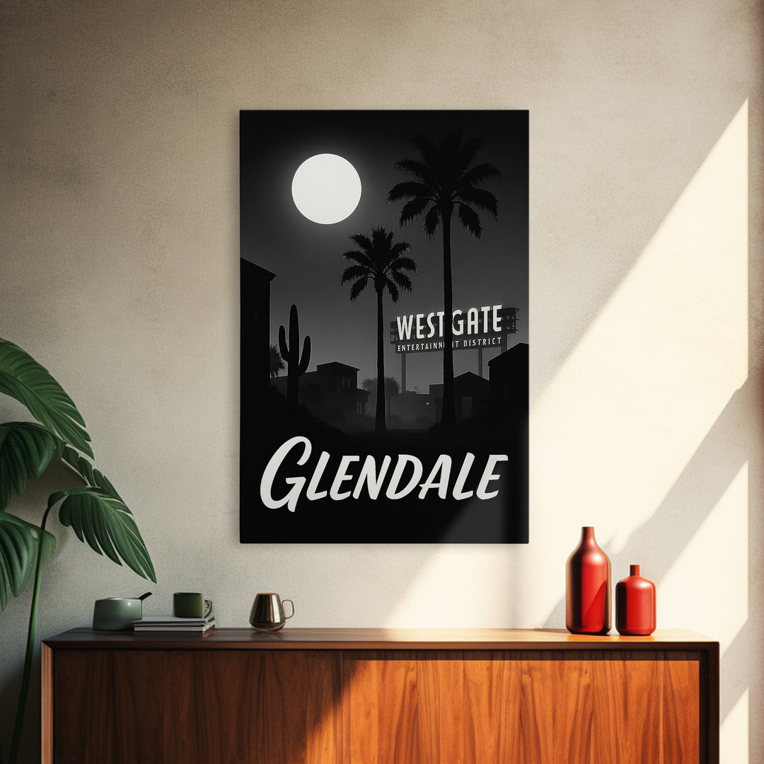Glendale Travel Poster, Framed Canvas Print, Night Street Poster Art, Glendale City Art, Fine Art Print, Watercolor Skyline, Design 2