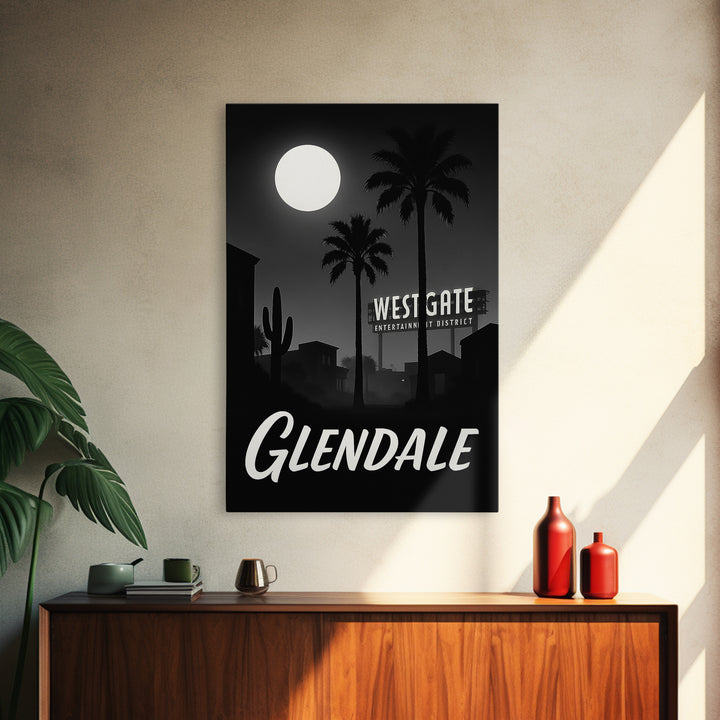 Glendale Travel Poster, Framed Canvas Print, Night Street Poster Art, Glendale City Art, Fine Art Print, Watercolor Skyline, Design 2