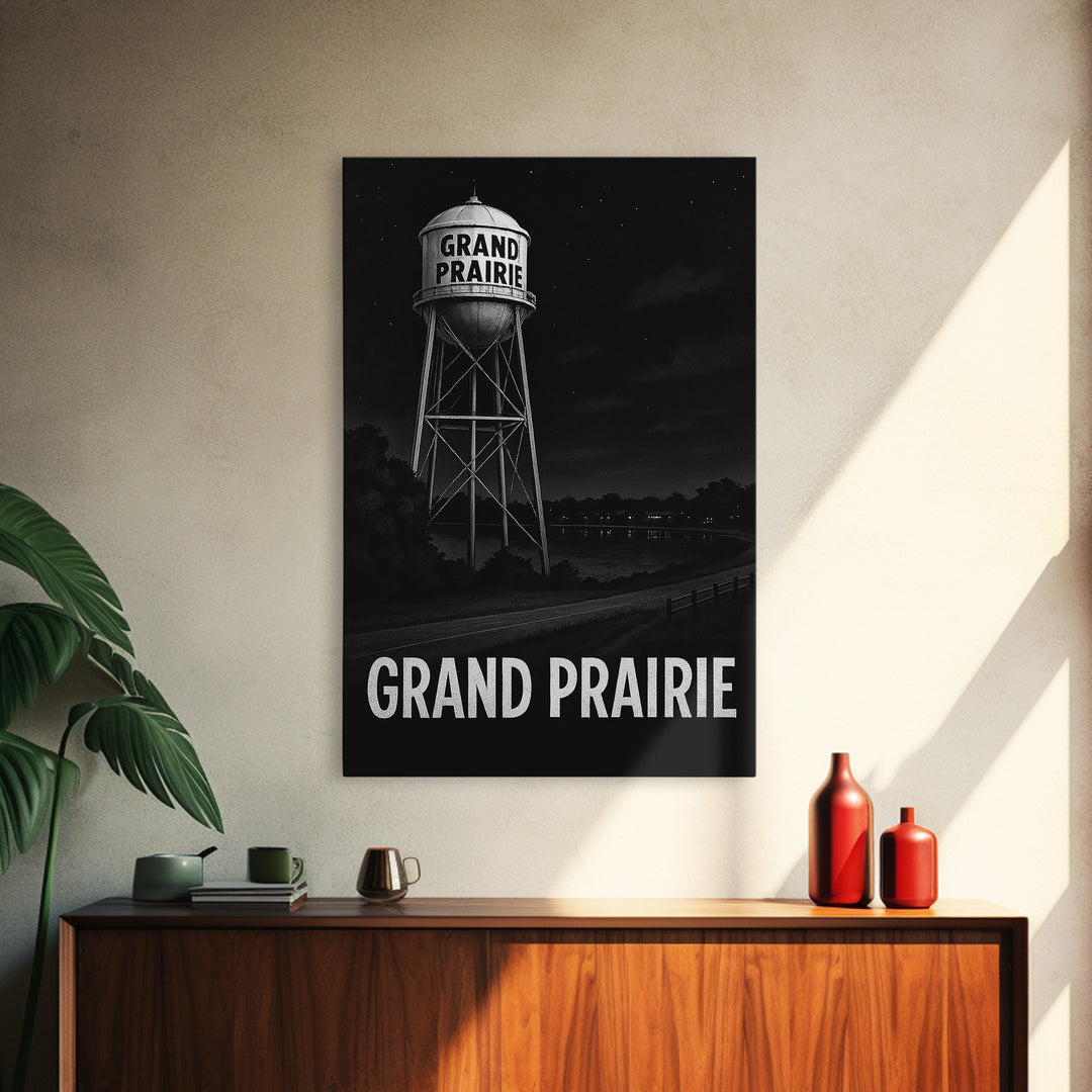 Grand Prairie Travel Poster, Canvas Print, Night Street Poster Art, Grand Prairie Poster Print, Watercolor Urban Skyline, Wanderlust Decor