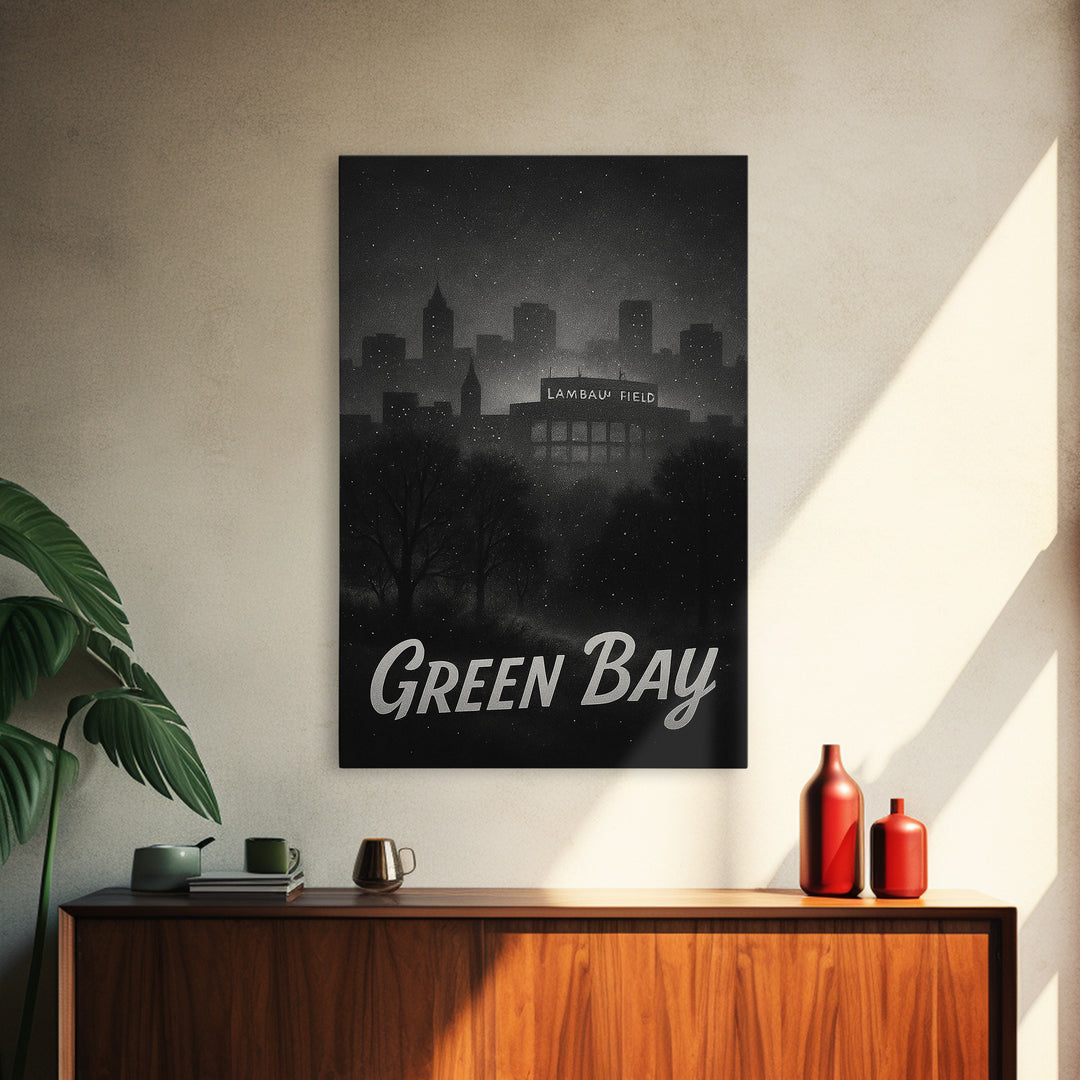 Green Bay Wisconsin Travel Poster, Canvas Print, Vintage Noir Poster Art, Green Bay Poster Print, Vintage City Poster, Vintage City Art