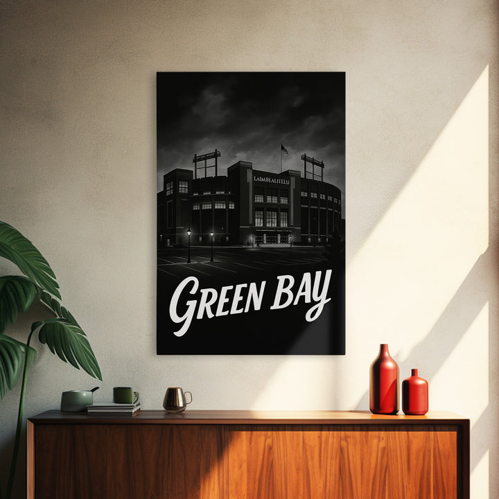 Green Bay Travel Poster, Canvas Print, Dark Moody City Wall Art, Green Bay Travel Art, Modern Wall Decor, Travel Poster Set, City Poster