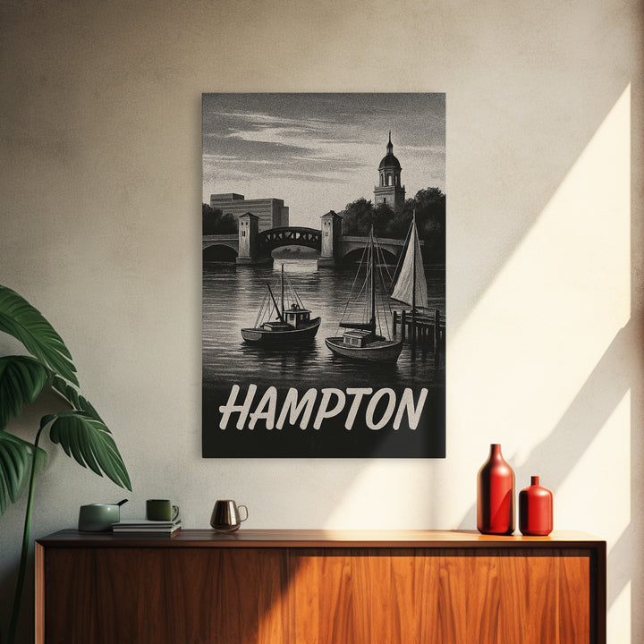 Hampton Travel Poster, Canvas Print, Night Street Poster Art, Hampton Poster Print, Travel Wall Art, City Art Print, Vintage Travel Art