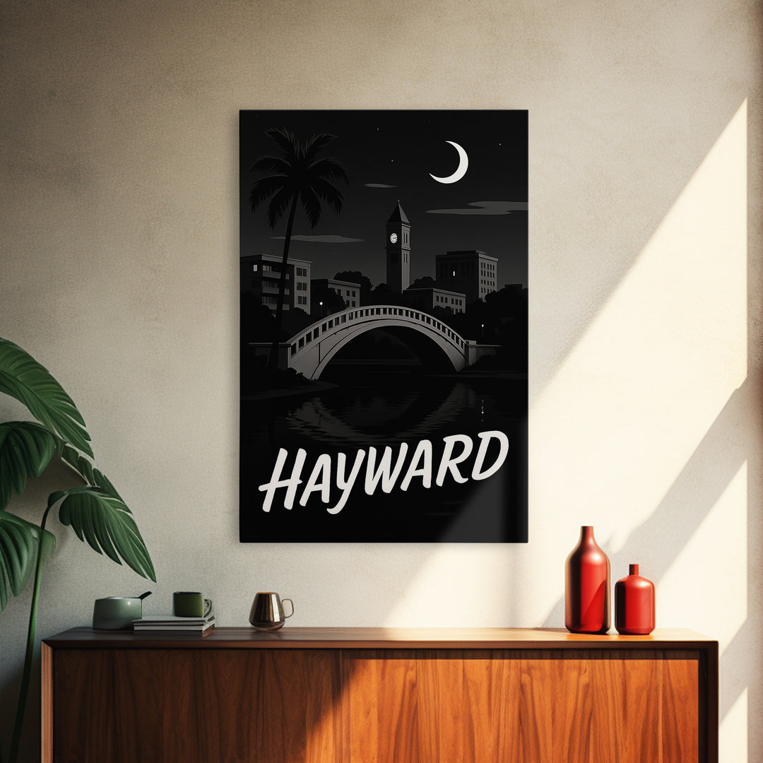 Hayward Travel Poster, Canvas Print, Dark Moody City Wall Art, Hayward Art Print, Travel Poster Art, Wanderlust Decor, Eclectic Wall Decor