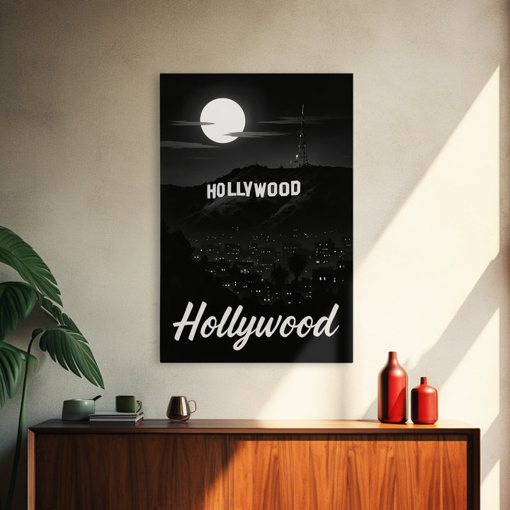 Hollywood Travel Poster, Framed Canvas Print, Night Street Poster Art, Hollywood Wall Art, Travel Poster Set, Travel Wall Art, Design 2
