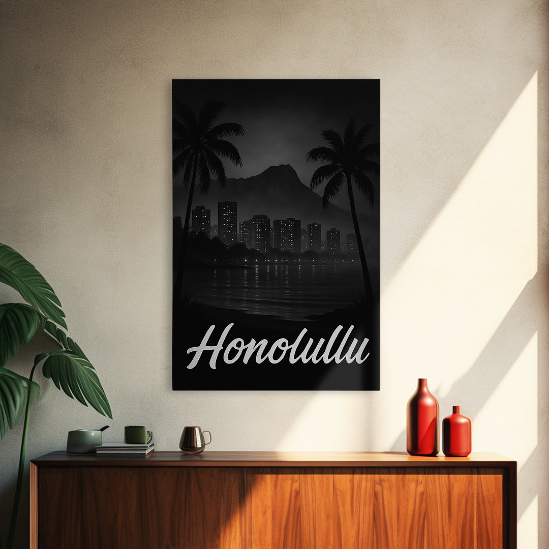 Honolulu Travel Poster, Framed Canvas Print, Vintage Noir Poster Art, Honolulu Wall Art, Travel Wall Art, Vintage Travel Print