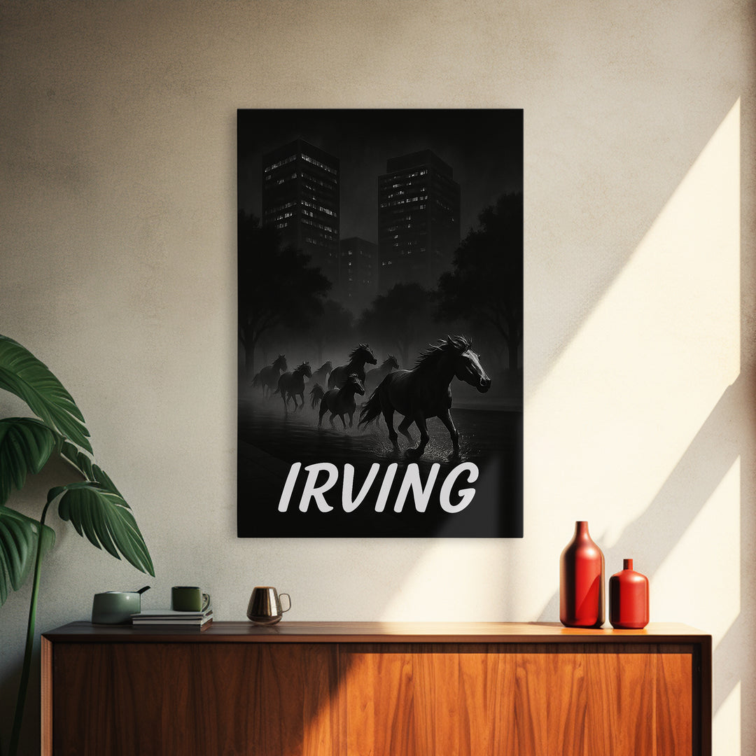 Irving Texas Travel Poster, Canvas Print, Dark Moody City Wall Art, Irving Poster Print, Travel Poster Set, Travel Wall Decor, Wall Decor