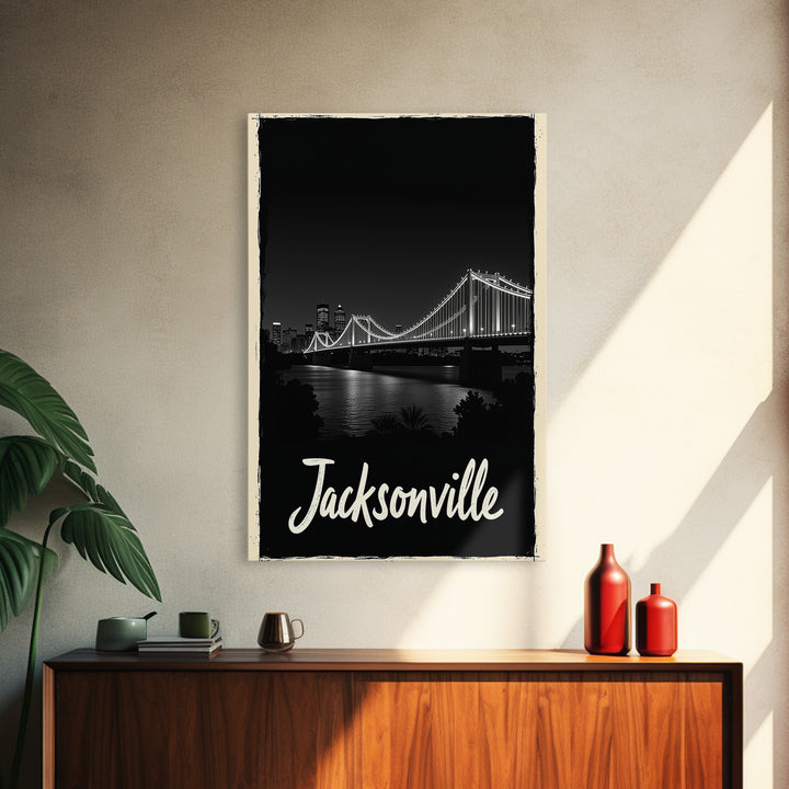 Jacksonville Travel Poster, Framed Canvas Print, Black And White Travel Art, Jacksonville Art Print, Retro Travel Print, Home Office Decor