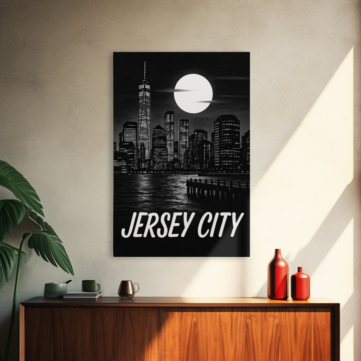 Jersey City Travel Poster, Framed Canvas Print, Vintage Noir Poster Art, Jersey City Travel Art, Vintage Travel Print, Vintage City Poster