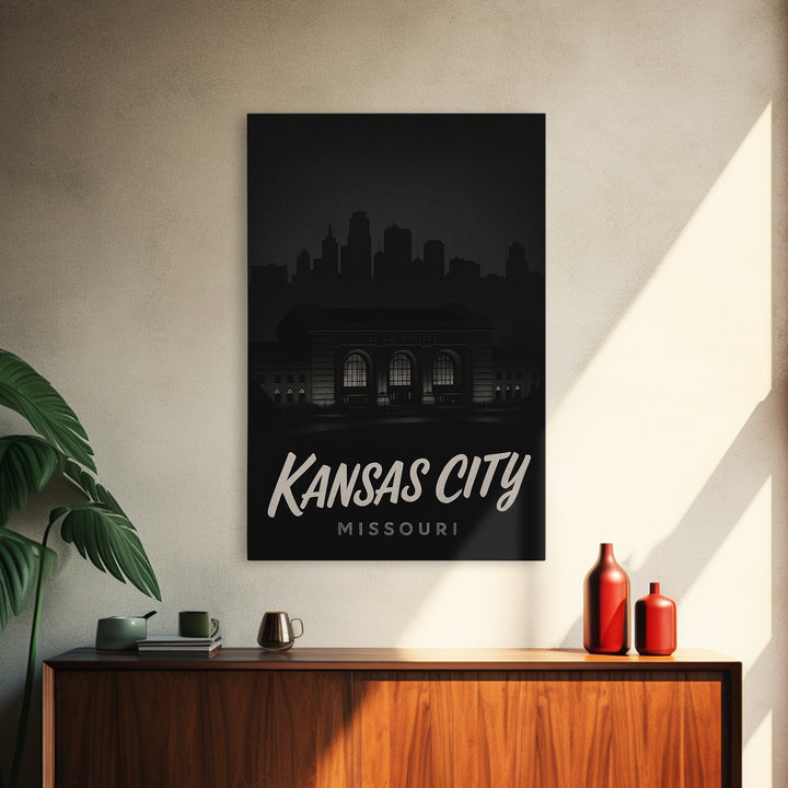 Kansas City Travel Poster, Canvas Print, Dark Moody City Wall Art, Kansas City Wall Art, Travel Wall Art, City Travel Prints, Home Decor