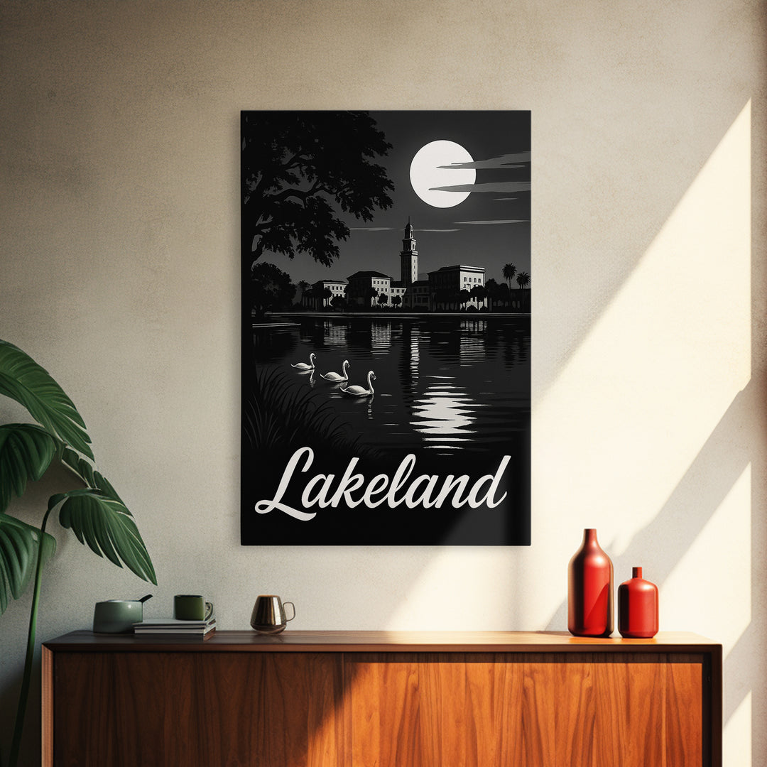 Lakeland Travel Poster, Canvas Print, Night Street Poster Art, Lakeland City Art, Travel Art Print, City Travel Prints, City Illustration