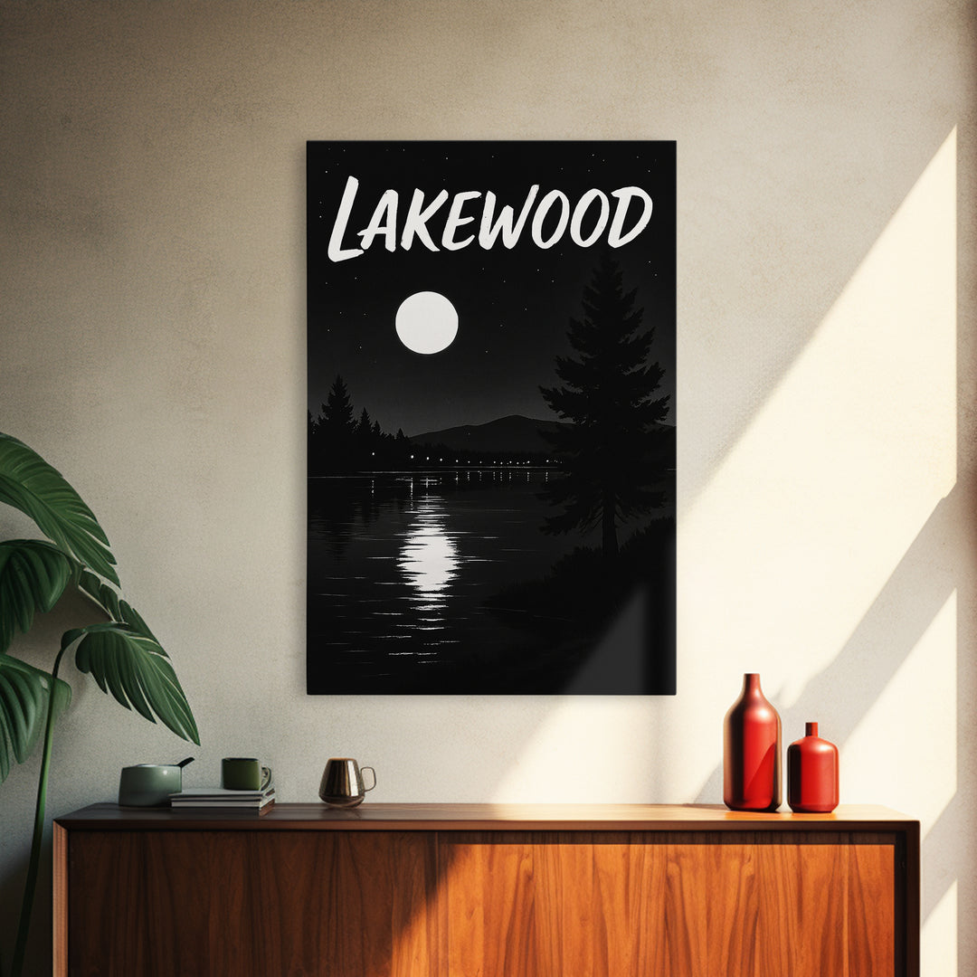 Lakewood Travel Poster, Canvas Print, Night Street Poster Art, Lakewood Wall Art, Living Room Wall Art, City Illustration, Landscape Art
