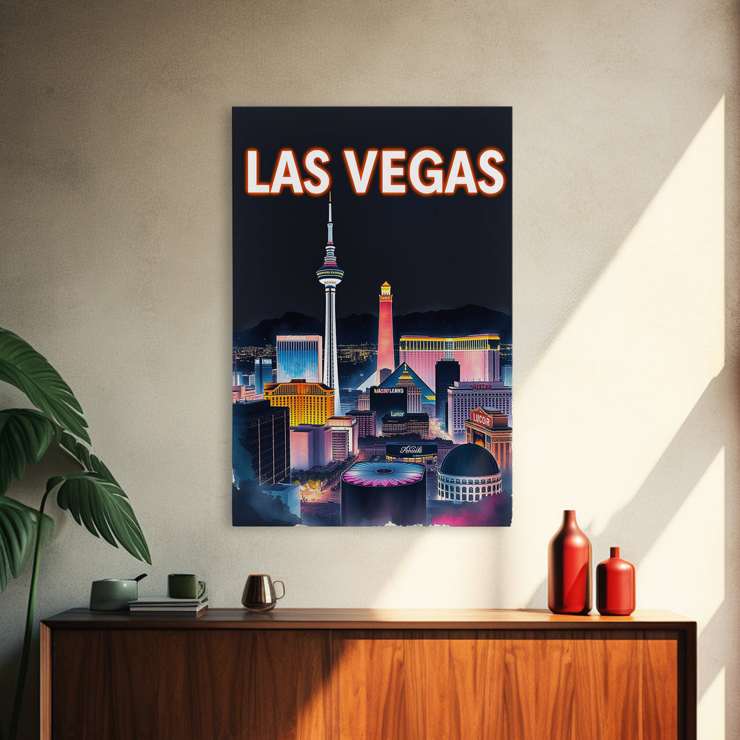Las Vegas Travel Poster, Canvas Print, Dark Moody City Wall Art, Las Vegas Poster Print, Living Room Wall Art, Wanderlust Decor