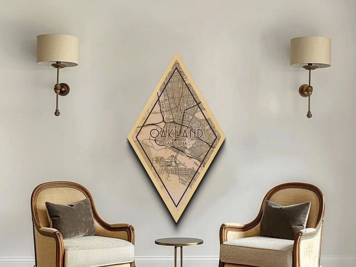 Oakland Diamond Shaped Travel Poster, Custom Diamond Shaped Wall Art, City Map Canvas