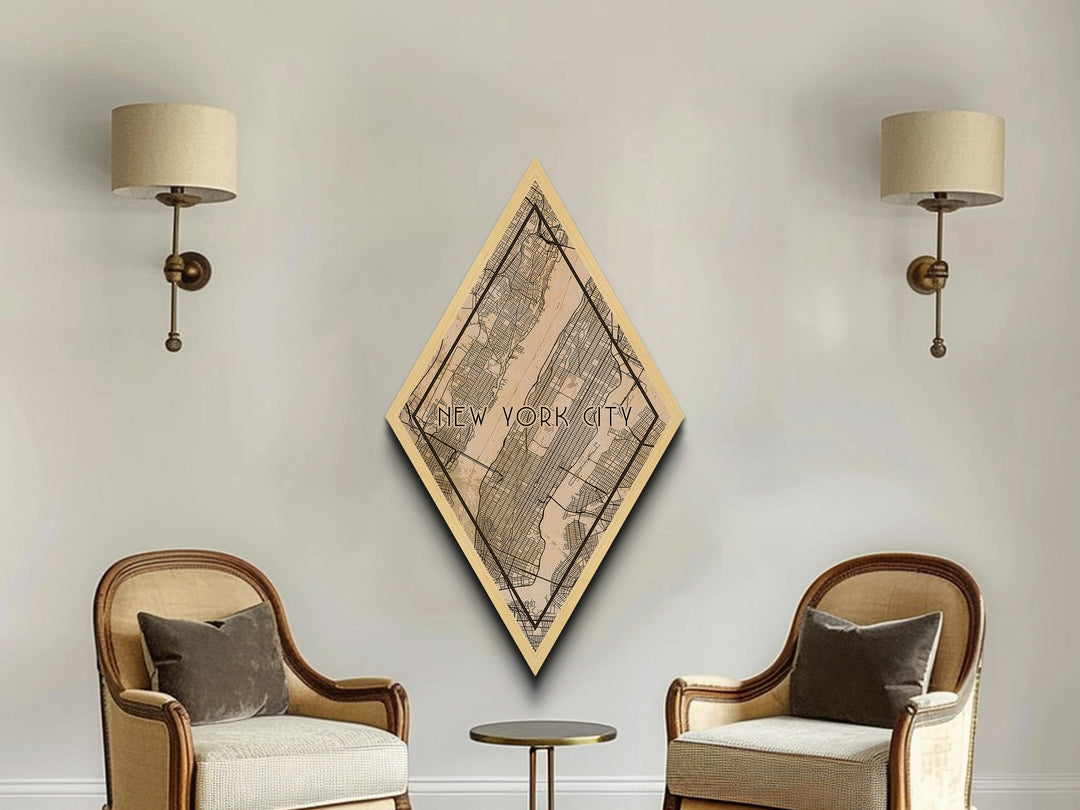 New York Diamond Shaped Travel Poster, Custom Diamond Shaped Wall Art, City Map Canvas