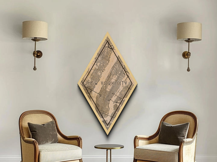 New York Diamond Shaped Travel Poster, Custom Diamond Shaped Wall Art, City Map Canvas