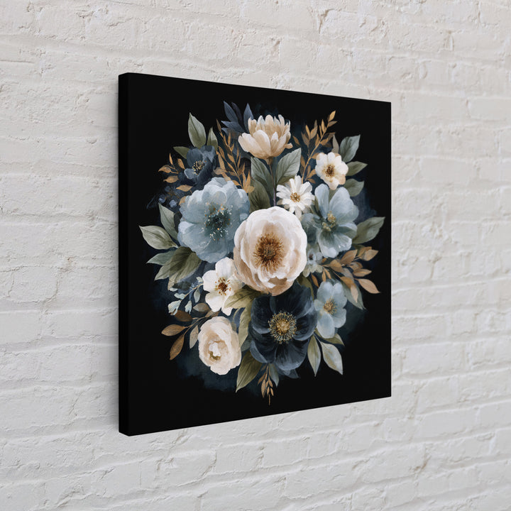 Moody Dark Background Bouquet for Formal Dining Framed Canvas Print, Dining Room Art, Kitchen Decor, Dining Room Decor, Dining, DRA-1x1-11