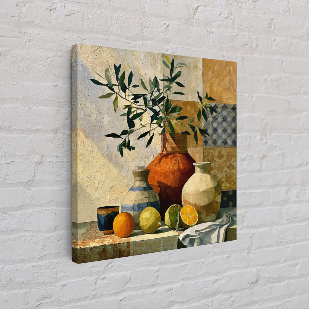 Mediterranean Olive Branch and Citrus Arrangement Framed Canvas Print, Dining Room Art, Print, Dining Room Decor, Oil Painting, DRA-1x1-12