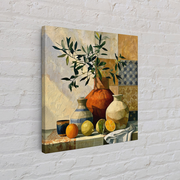 Mediterranean Olive Branch and Citrus Arrangement Framed Canvas Print, Dining Room Art, Print, Dining Room Decor, Oil Painting, DRA-1x1-12