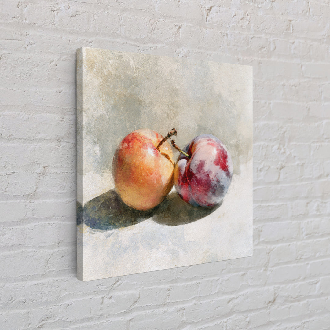 Peach and Plum Still Life Canvas Print, Dining Room Art, Large Wall Art, Dining Room Decor, Dining, Watercolor Painting, DRA-1x1-20