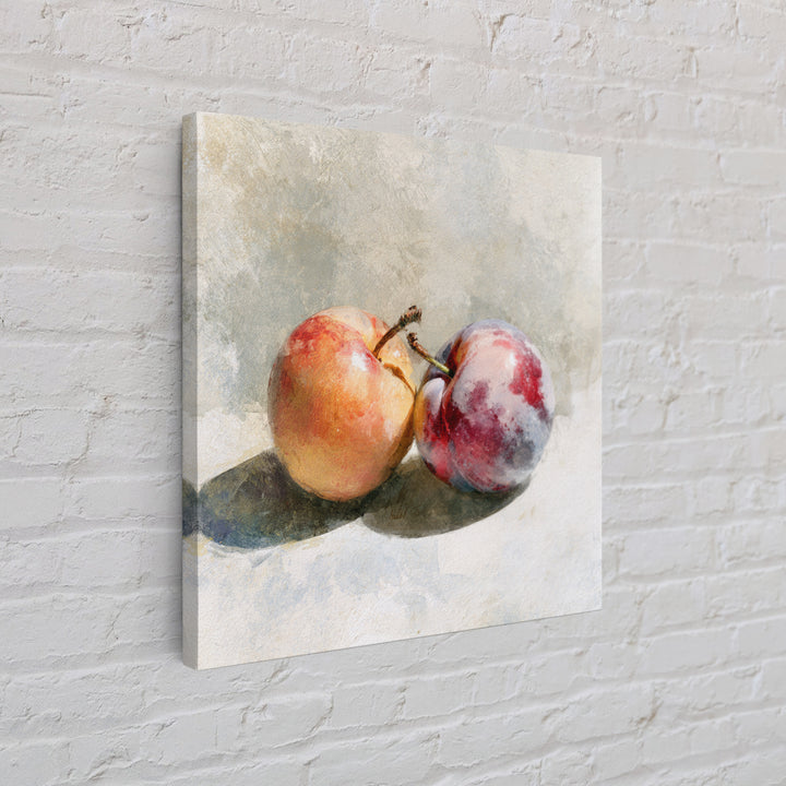 Peach and Plum Still Life Canvas Print, Dining Room Art, Large Wall Art, Dining Room Decor, Dining, Watercolor Painting, DRA-1x1-20