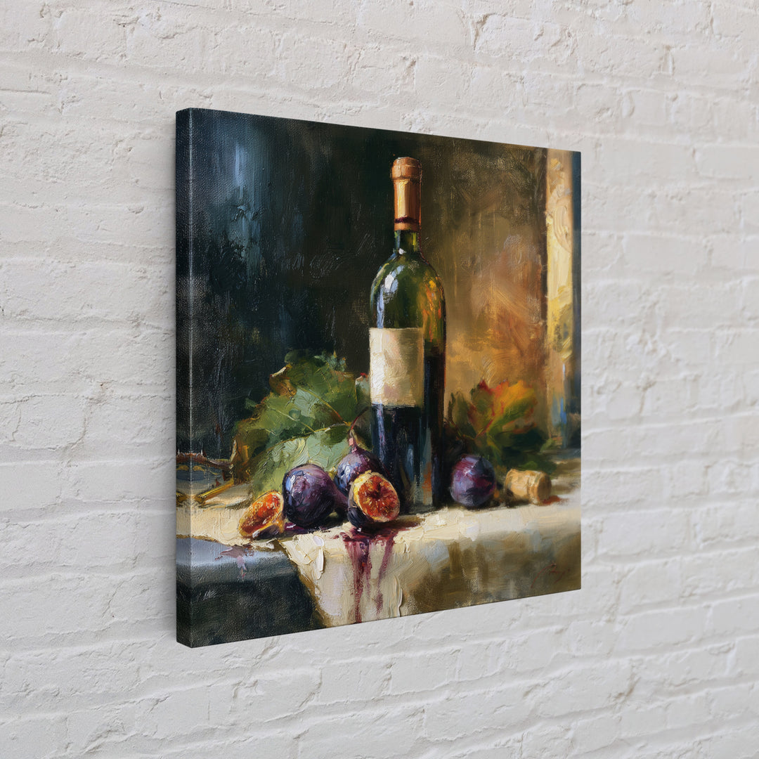Wine Bottle and Figs on a Linen Canvas Print, Dining Room Art, Canvas Art, Dining Room Decor, Dining, Bedroom Wall Art, DRA-1x1-3