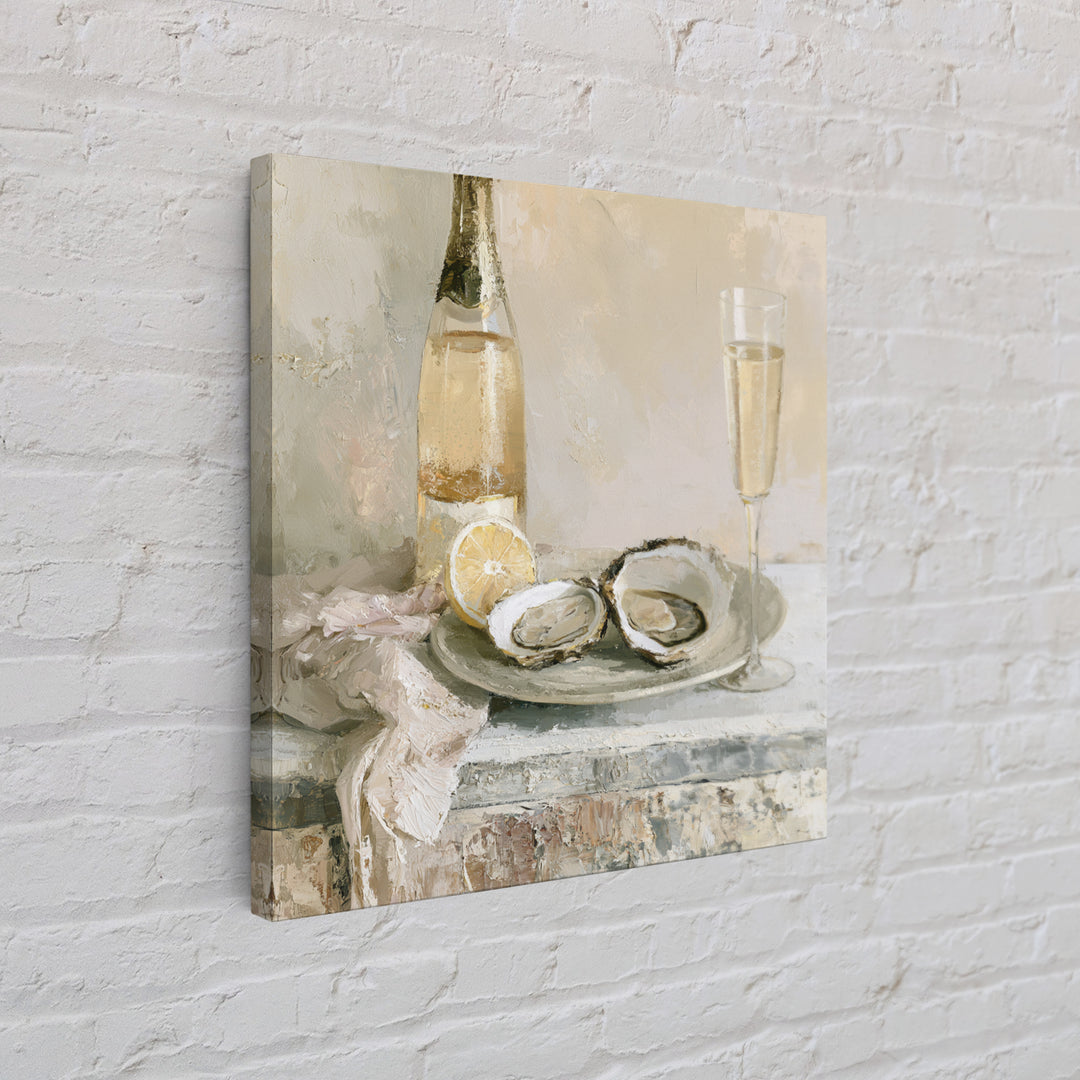 Elegant Oyster and Champagne Still Life Canvas Print, Dining Room Art, Kitchen Art, Dining Room Decor, Fine Art, Dining, DRA-1x1-31