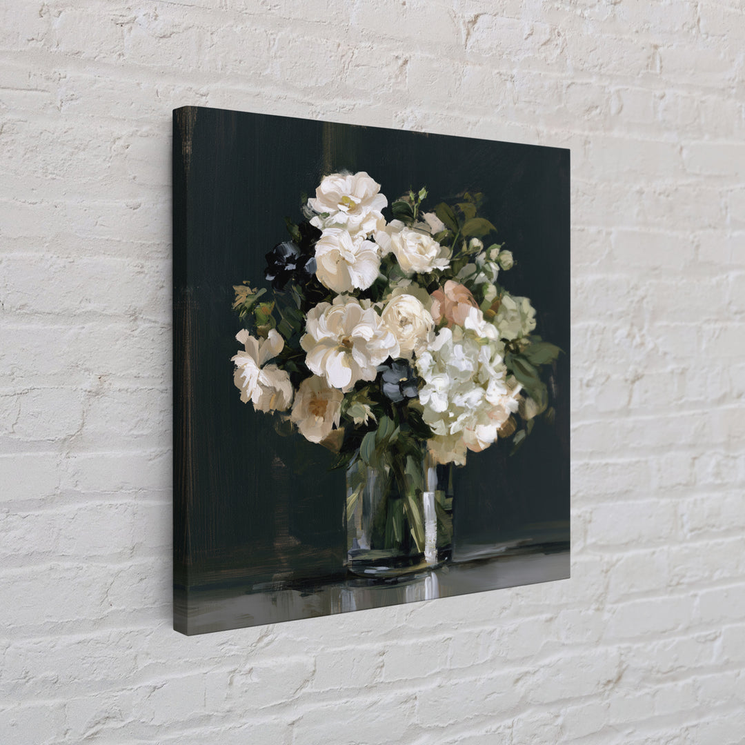 Moody Dark Background Bouquet for Formal Dining Canvas Print, Dining Room Art, Living Room Decor, Dining Room Decor, Dining, DRA-1x1-35