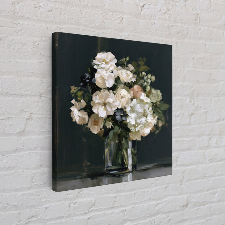 Moody Dark Background Bouquet for Formal Dining Canvas Print, Dining Room Art, Living Room Decor, Dining Room Decor, Dining, DRA-1x1-35