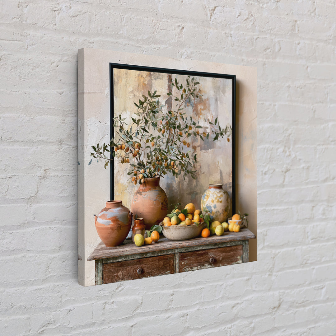Mediterranean Olive Branch and Citrus Arrangement Canvas Print, Dining Room Art, Bedroom Decor, Dining Room Decor, Dining, DRA-1x1-36