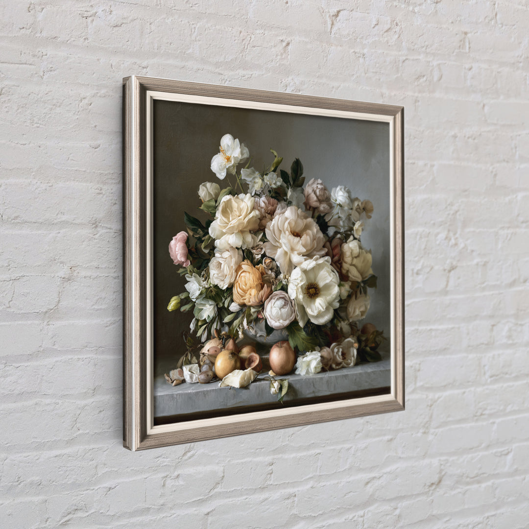 Classic Dutch Feast Arrangement Framed Canvas Print, Dining Room Art, Watercolor Painting, Dining Room Decor, Oil Painting, DRA-1x1-43