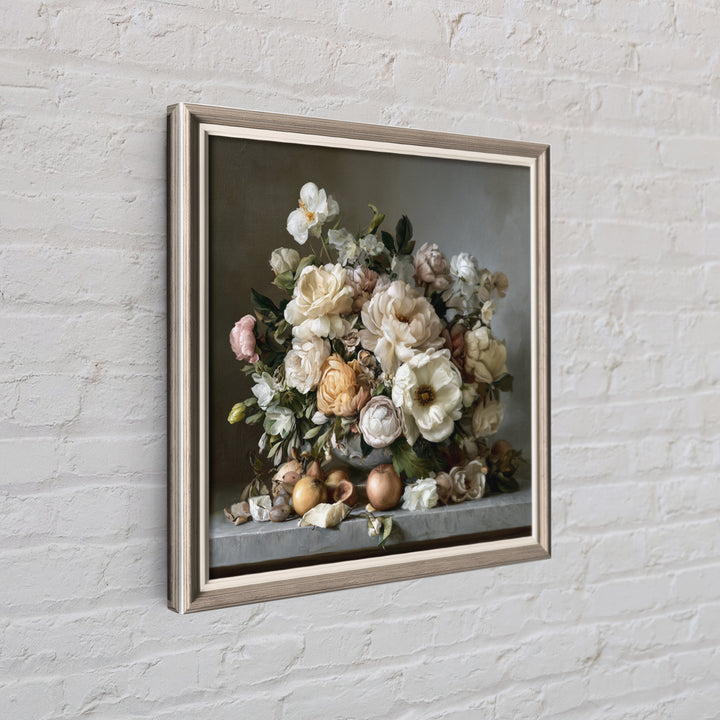 Classic Dutch Feast Arrangement Framed Canvas Print, Dining Room Art, Watercolor Painting, Dining Room Decor, Oil Painting, DRA-1x1-43