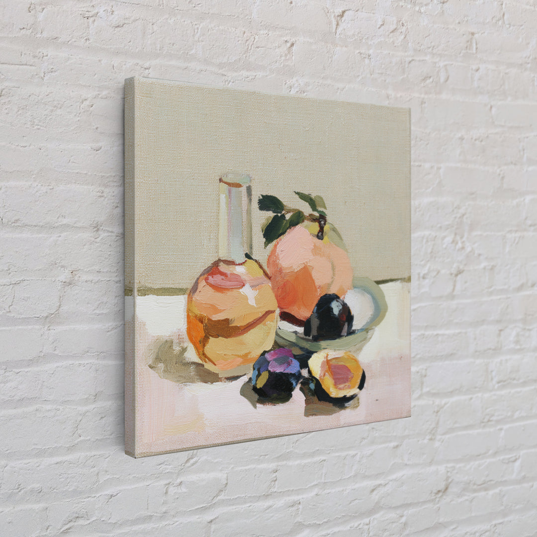 Peach and Plum Still Life Framed Canvas Print, Dining Room Art, Kitchen Wall Art, Dining Room Decor, Fine Art, Dining, DRA-1x1-44
