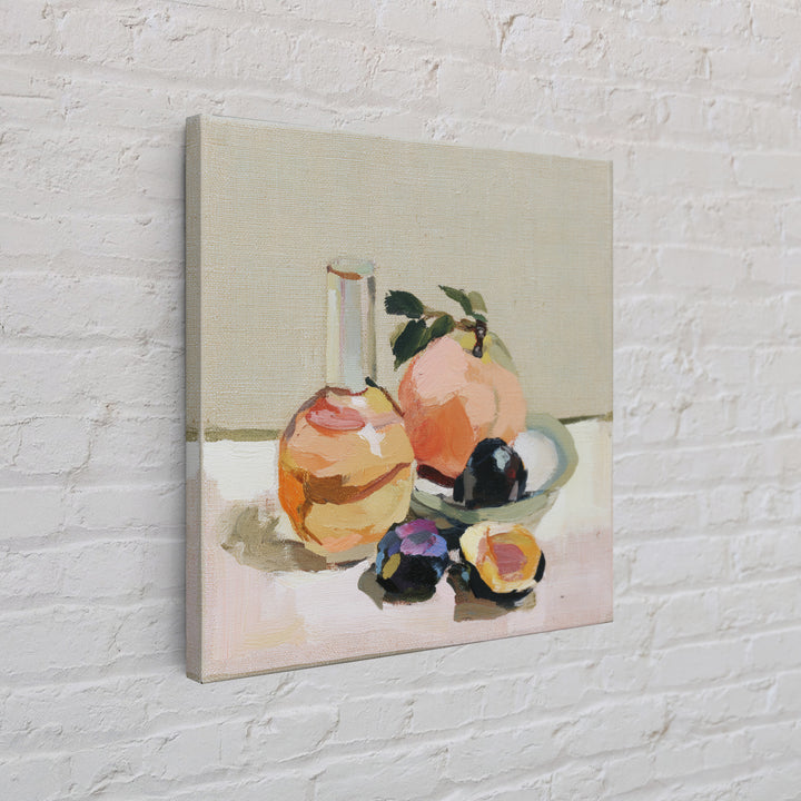 Peach and Plum Still Life Framed Canvas Print, Dining Room Art, Kitchen Wall Art, Dining Room Decor, Fine Art, Dining, DRA-1x1-44